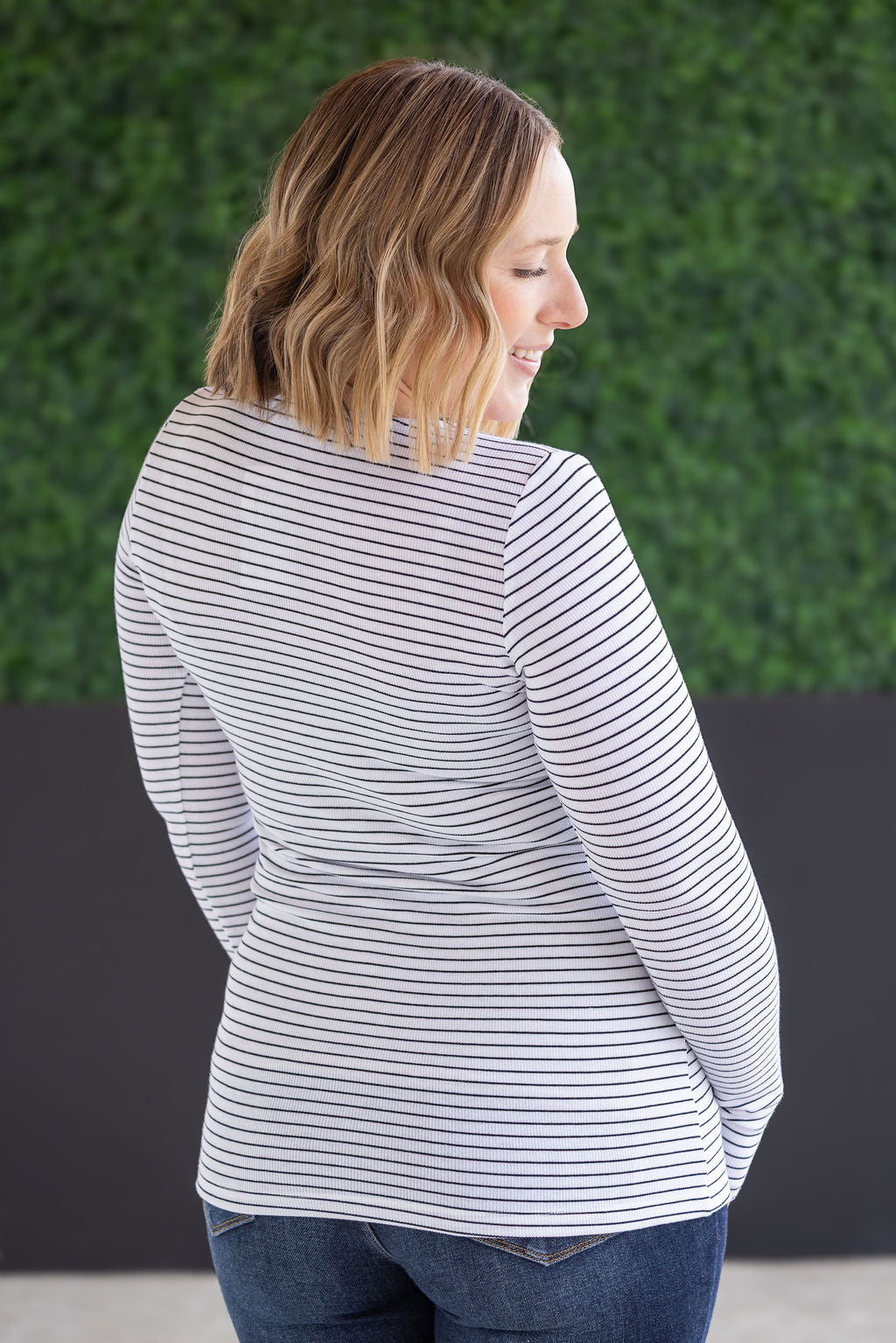 Striped Henley Long Sleeve - White